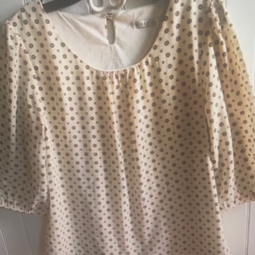 Mikarose Blouse Cream Black Polka Dot Size M